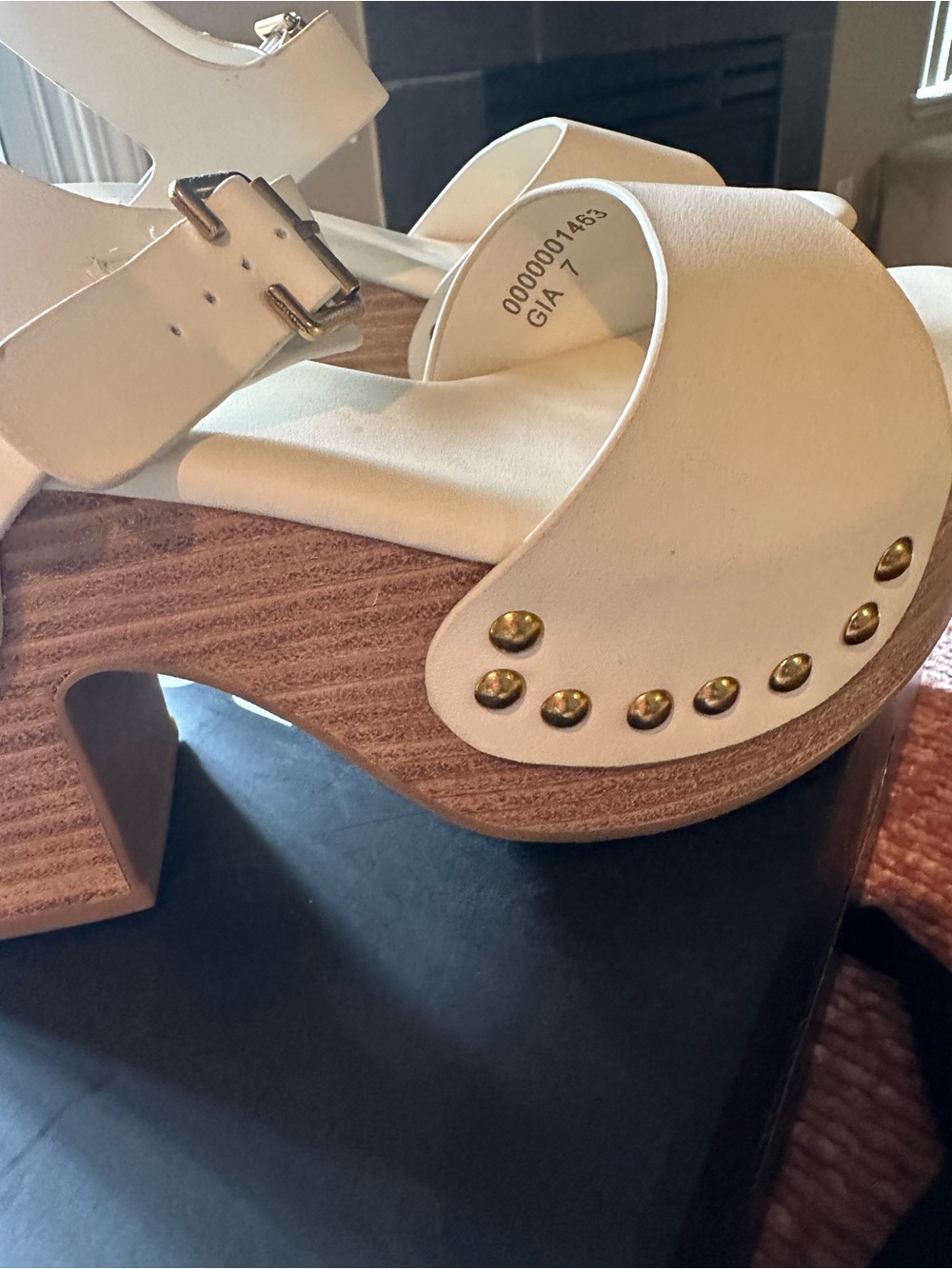 Women's Off-White Platform Clog Sandals with Gold Studs - Picture 3 of 6